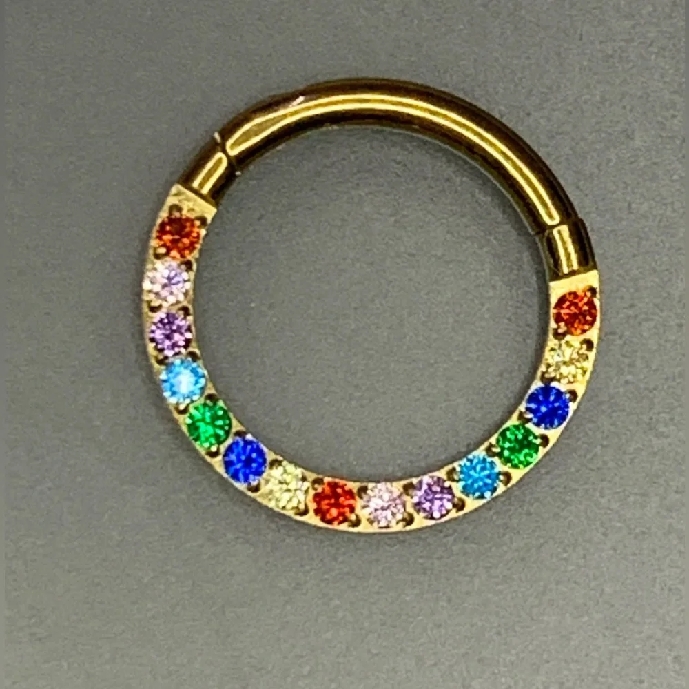 New - Rainbow Blinged Surgical Steel CZ Hoop Earring Daith, Tragus, Piercing - Picture 6 of 7